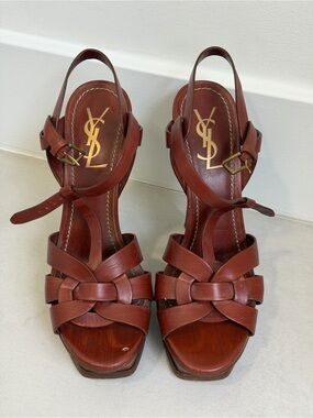 Saint Laurent Brown Leather Platform Heels